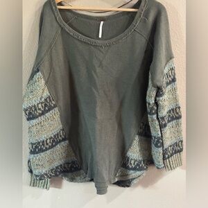 Free People Green and Blue Patterned Sweater